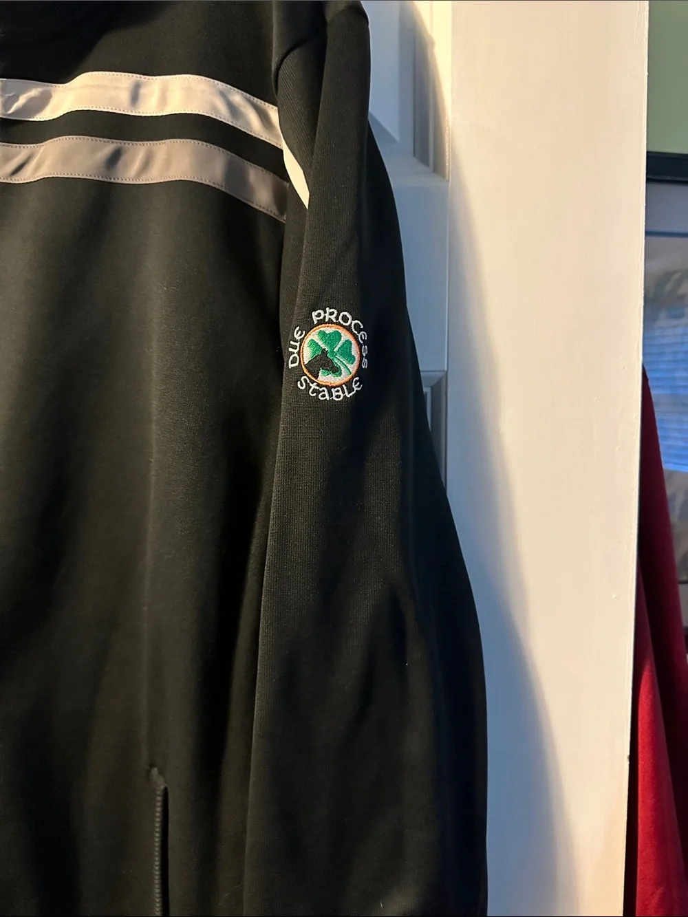 Sunice Black Track Jacket with White and Light Gray Stripes